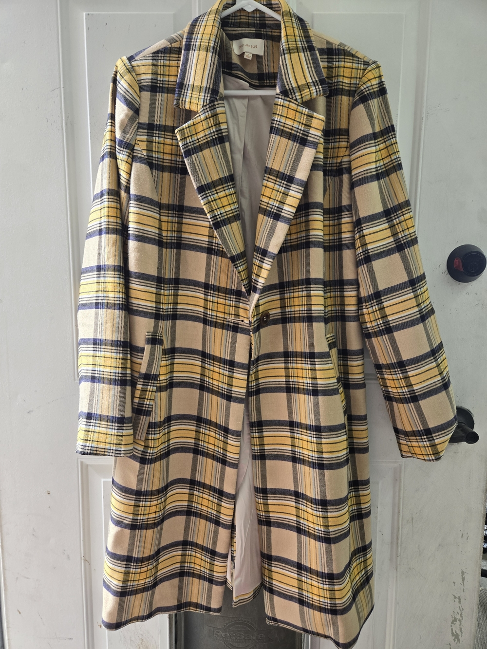 Skies Are Blue Blazer Womens Plaid Jacket Workwear Yellow Size Small